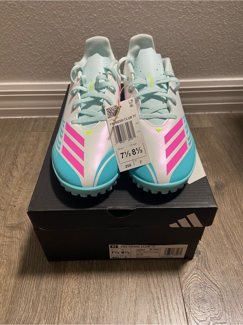 Adidas  White Aqua Turf Cleats with Pink Logo